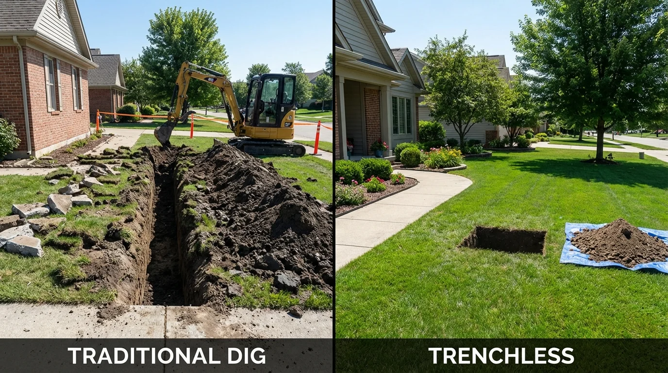 Trenchless sewer repair with minimal yard damage versus traditional excavation in Viroqua, WI